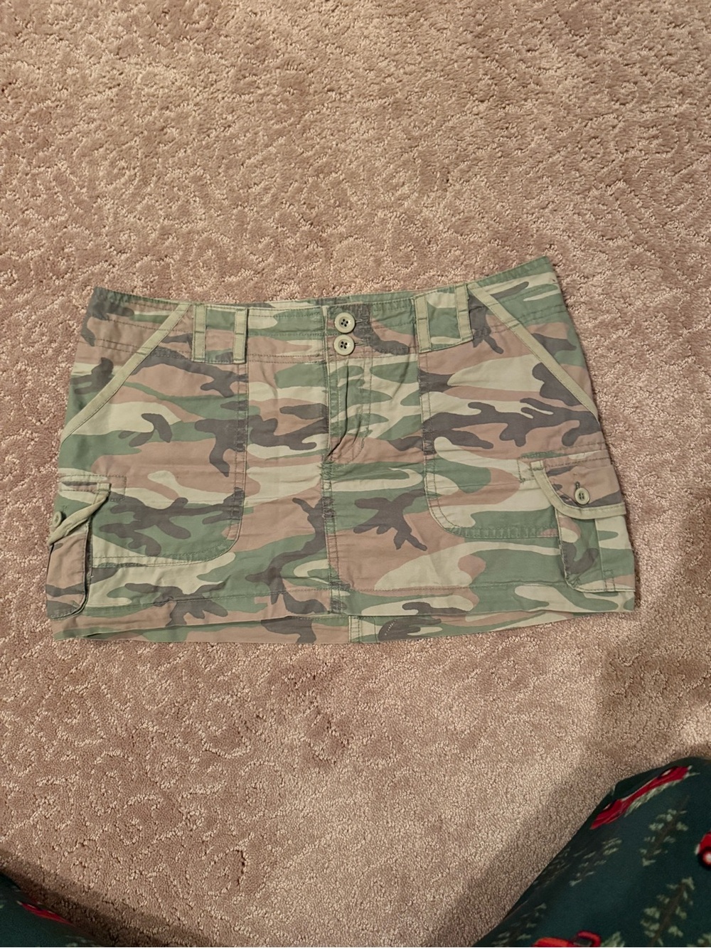 BDG Camo Button-Front Mini Camo Skirt in Olive and Tan